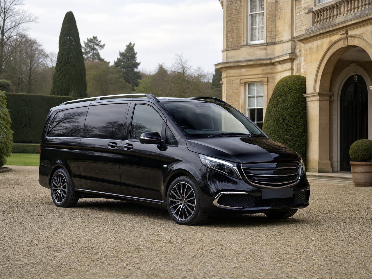 Black private-hire van with luggage capacity
