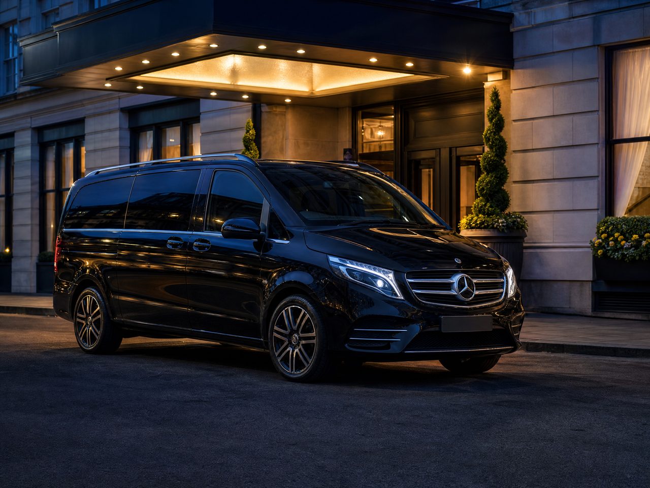 Black Mercedes V-Class executive private-hire vehicle